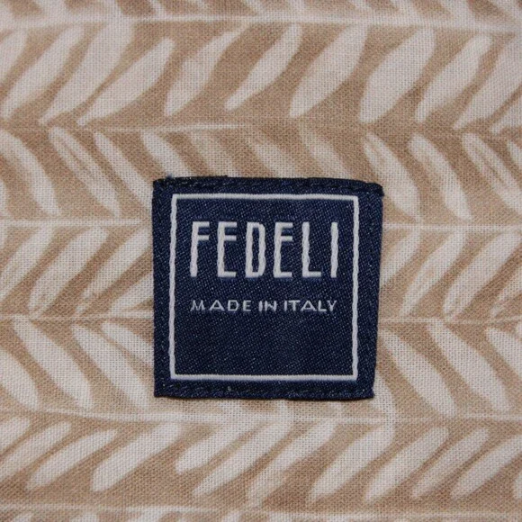 Fedeli NWT Dress Shirt Size 40 15.75 in Beige & White Floral Cotton Blend
